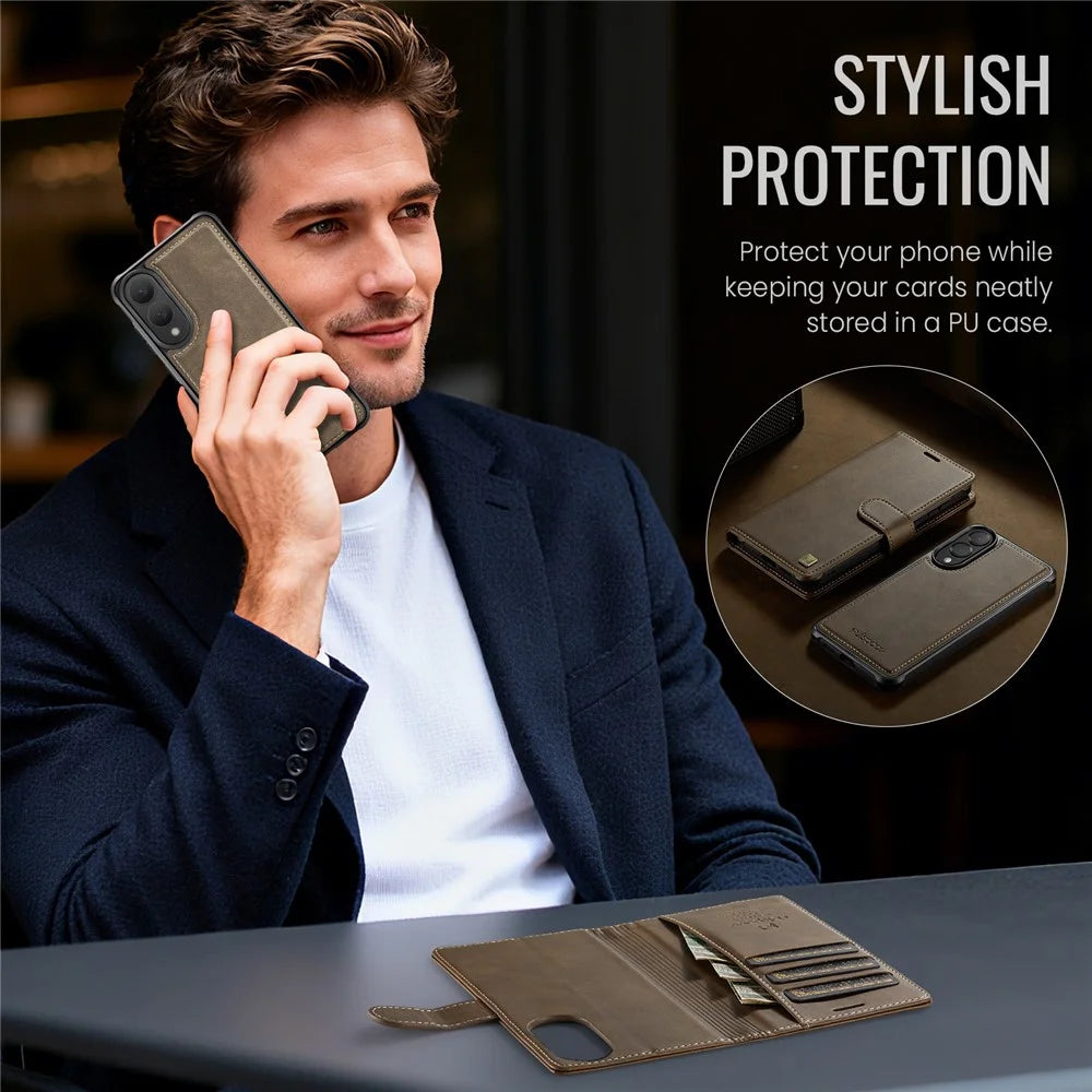 AUTSPACE A05 For Samsung Galaxy S25 Edge Case Wallet Stand Detachable Leather Magnetic Phone Cover - Coffee - 5