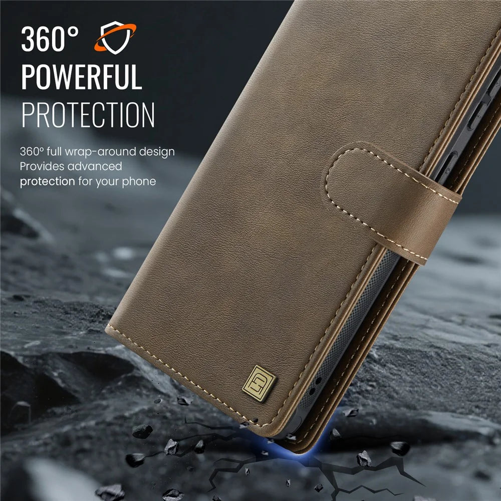AUTSPACE A05 For Samsung Galaxy S25 Edge Case Wallet Stand Detachable Leather Magnetic Phone Cover - Coffee - 6