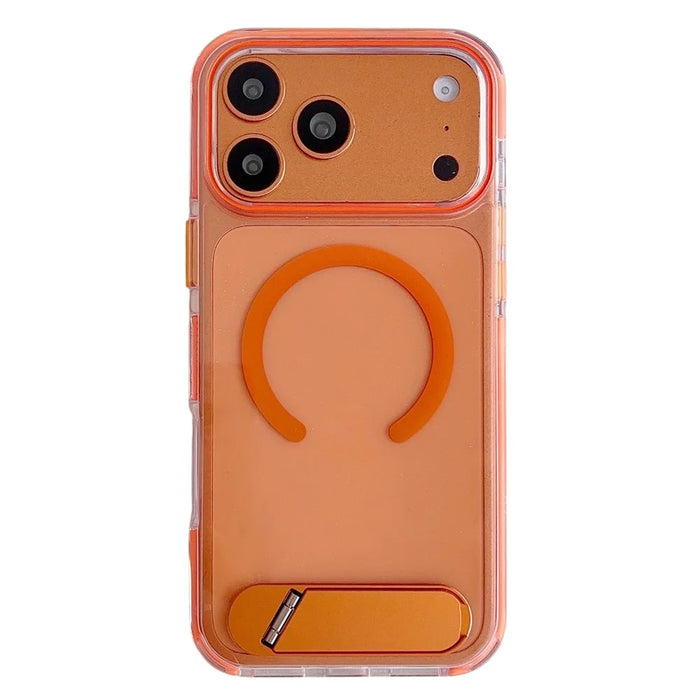For iPhone 17 Pro Case Compatible with MagSafe Clear Acrylic TPU Shockproof Phone Cover with Kickstand - Orange - 1