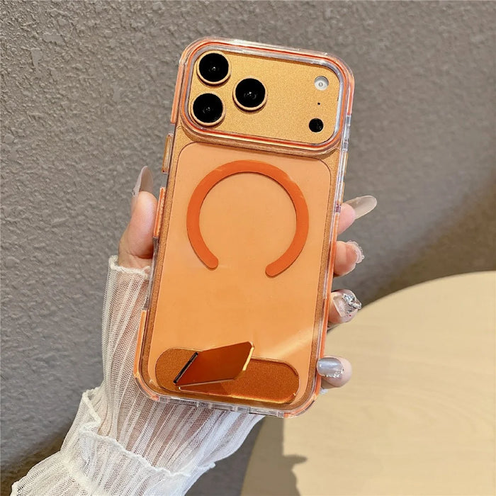 For iPhone 17 Pro Case Compatible with MagSafe Clear Acrylic TPU Shockproof Phone Cover with Kickstand - Orange - 2