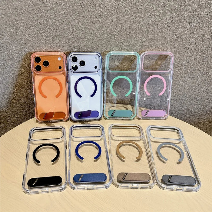 For iPhone 17 Pro Case Compatible with MagSafe Clear Acrylic TPU Shockproof Phone Cover with Kickstand - Orange - 7
