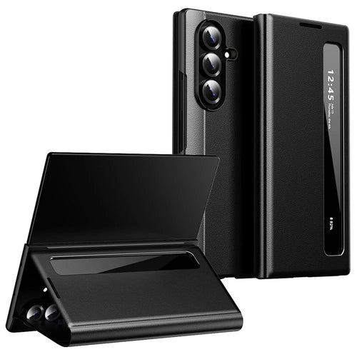 For Samsung Galaxy Z Fold7 5G Case Smart View Window Leather Phone Cover - Black - 1