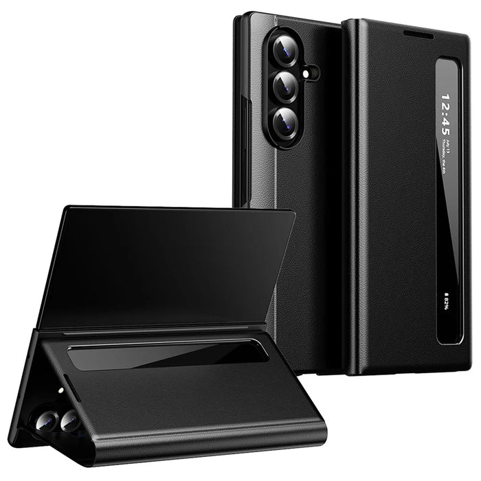 For Samsung Galaxy Z Fold7 5G Case Smart View Window Leather Phone Cover - Black - 1