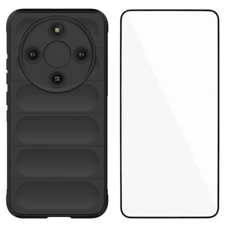 WANLONFENG For Honor Magic8 Lite 5G / Honor X70 5G / Honor X9d 5G TPU Case  HD Series Anti Slip Phone Cover with Tempered Glass - Black - 1