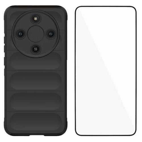 WANLONFENG For Honor Magic8 Lite 5G / Honor X70 5G / Honor X9d 5G TPU Case  HD Series Anti Slip Phone Cover with Tempered Glass - Black - 1