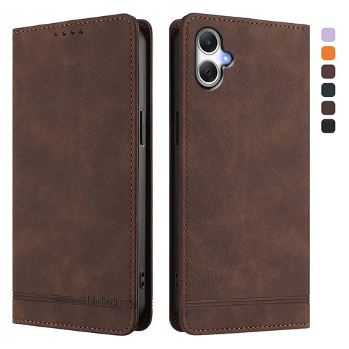 For Samsung Galaxy A08 5G / A08 4G / A07 4G Case RINACASIS RC23 RFID Blocking Wallet Stand PU Leather Phone Cover - Brown - 1