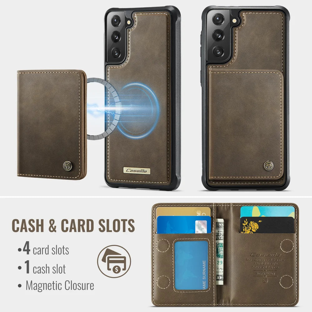 CASEME For Samsung Galaxy S21 5G / Galaxy S21 4G Magnetic Case  ME80 Series Leather PC TPU Phone Cover with Detachable Wallet - Coffee - 3