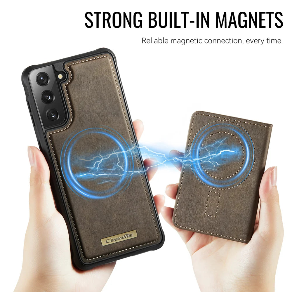 CASEME For Samsung Galaxy S21 5G / Galaxy S21 4G Magnetic Case  ME80 Series Leather PC TPU Phone Cover with Detachable Wallet - Coffee - 6