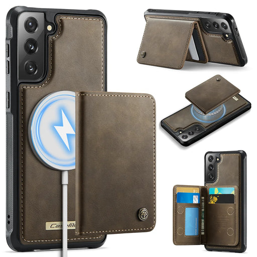 CASEME For Samsung Galaxy S21+ 5G Magnetic Case  ME80 Series Leather PC TPU Phone Cover with Detachable Wallet - Coffee - 1