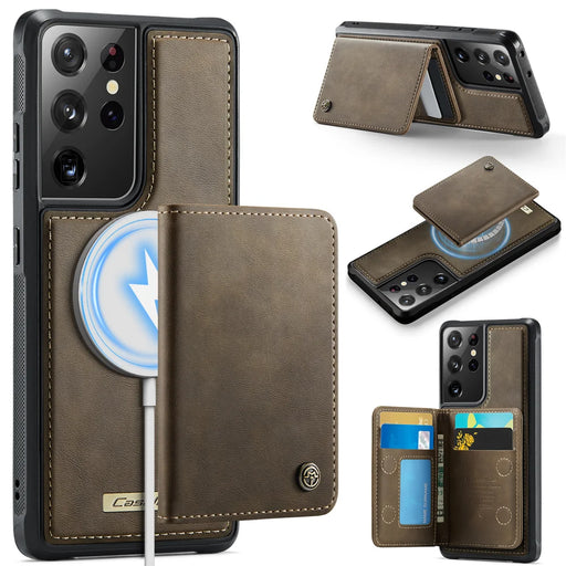 CASEME For Samsung Galaxy S21 Ultra 5G Magnetic Case  ME80 Series Leather PC TPU Phone Cover with Detachable Wallet - Coffee - 1