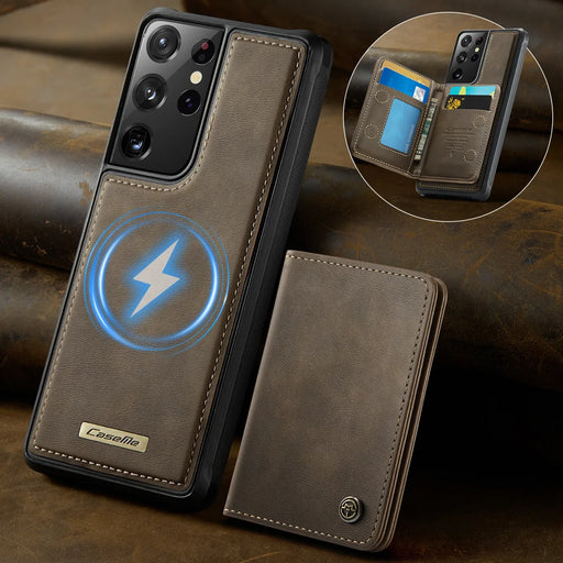 CASEME For Samsung Galaxy S21 Ultra 5G Magnetic Case  ME80 Series Leather PC TPU Phone Cover with Detachable Wallet - Coffee - 2