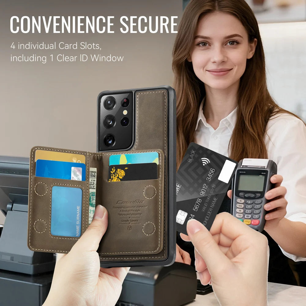 CASEME For Samsung Galaxy S21 Ultra 5G Magnetic Case  ME80 Series Leather PC TPU Phone Cover with Detachable Wallet - Coffee - 4