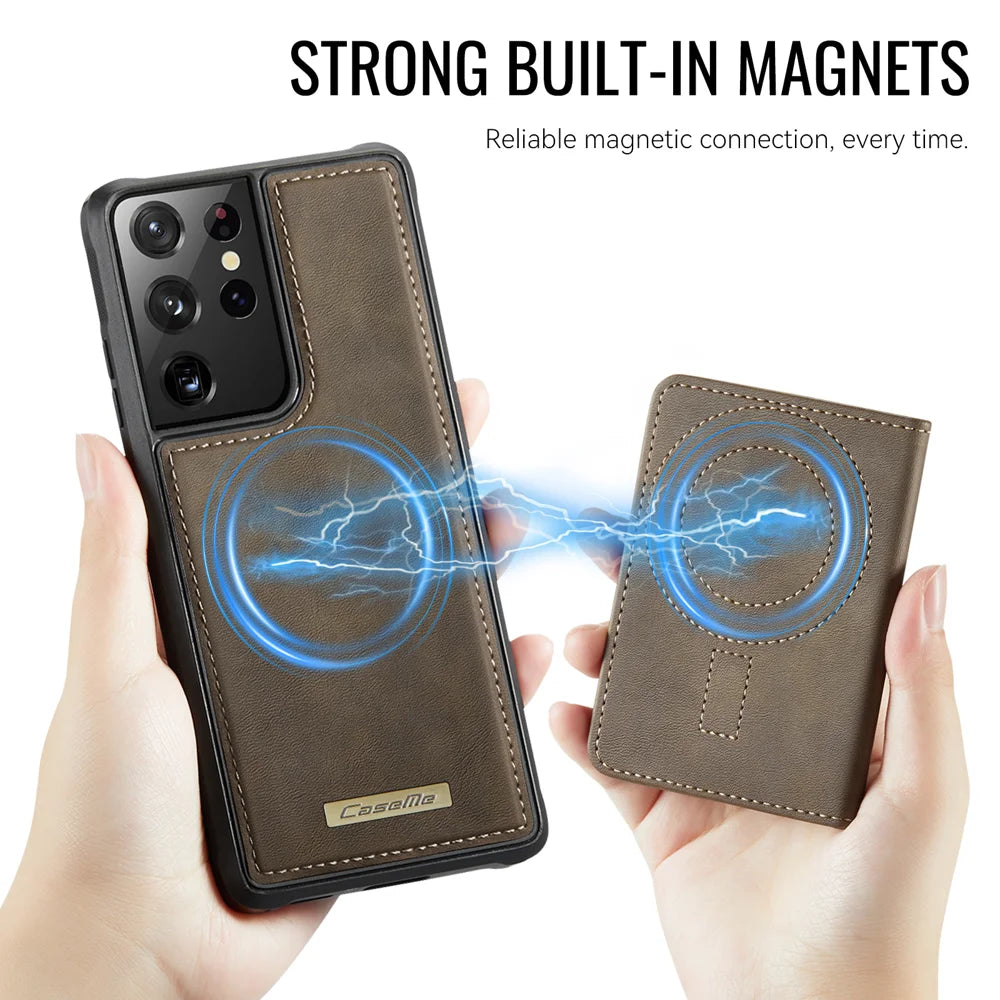 CASEME For Samsung Galaxy S21 Ultra 5G Magnetic Case  ME80 Series Leather PC TPU Phone Cover with Detachable Wallet - Coffee - 6