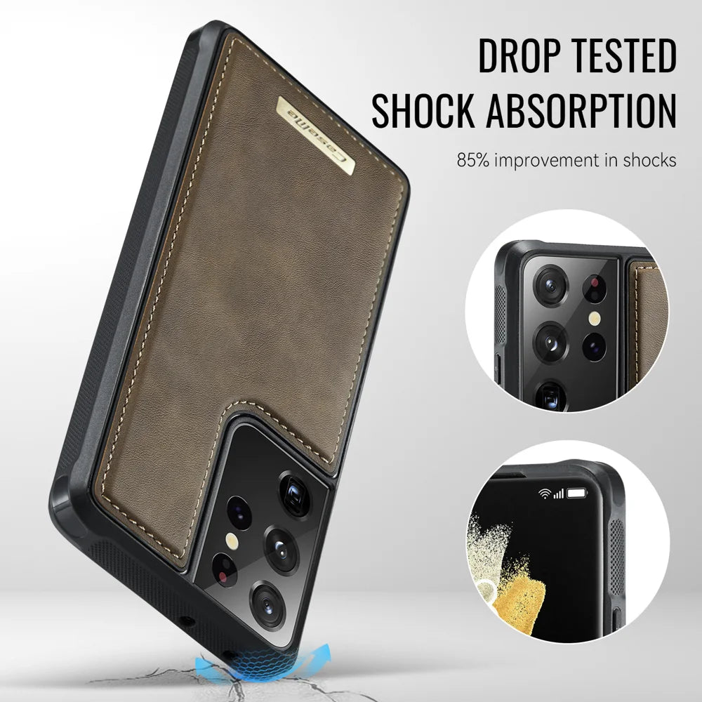 CASEME For Samsung Galaxy S21 Ultra 5G Magnetic Case  ME80 Series Leather PC TPU Phone Cover with Detachable Wallet - Coffee - 7