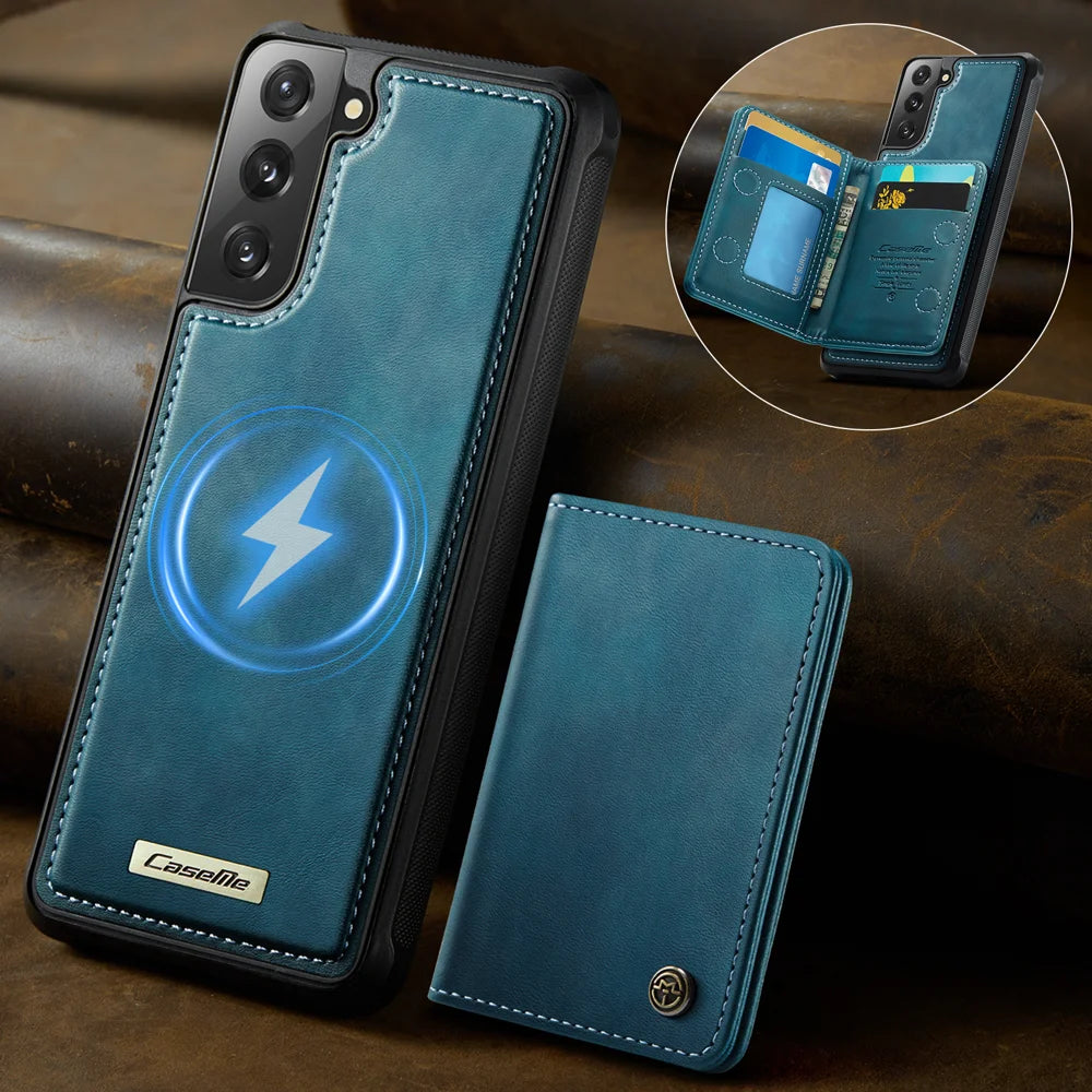 CASEME For Samsung Galaxy S22+ 5G Magnetic Case  ME80 Series Leather PC TPU Phone Cover with Detachable Wallet - Green - 2