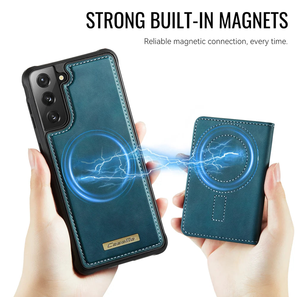 CASEME For Samsung Galaxy S22+ 5G Magnetic Case  ME80 Series Leather PC TPU Phone Cover with Detachable Wallet - Green - 6
