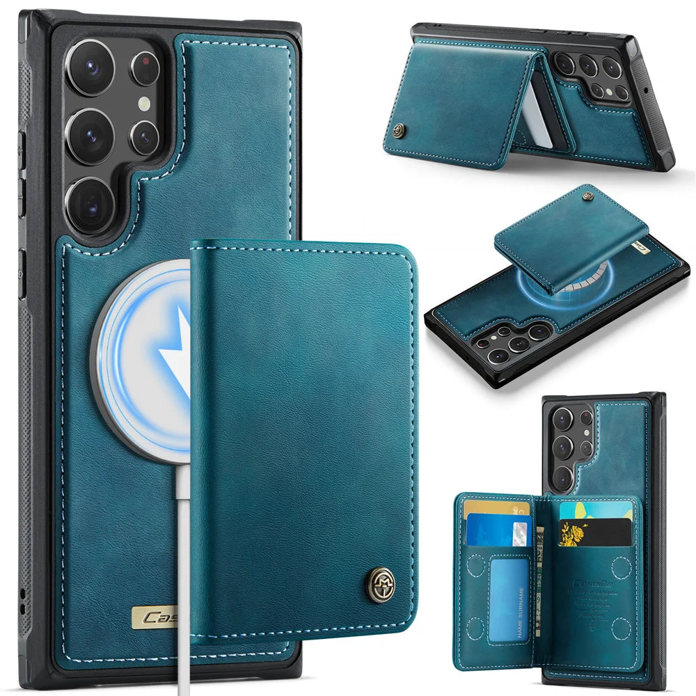CASEME For Samsung Galaxy S22 Ultra 5G Magnetic Case  ME80 Series Leather PC TPU Phone Cover with Detachable Wallet - Green - 1