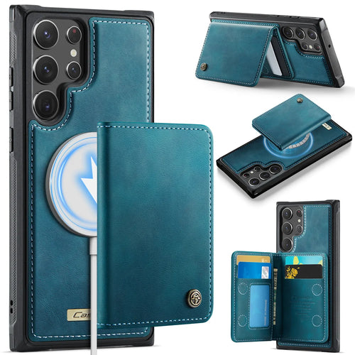 CASEME For Samsung Galaxy S22 Ultra 5G Magnetic Case  ME80 Series Leather PC TPU Phone Cover with Detachable Wallet - Green - 1
