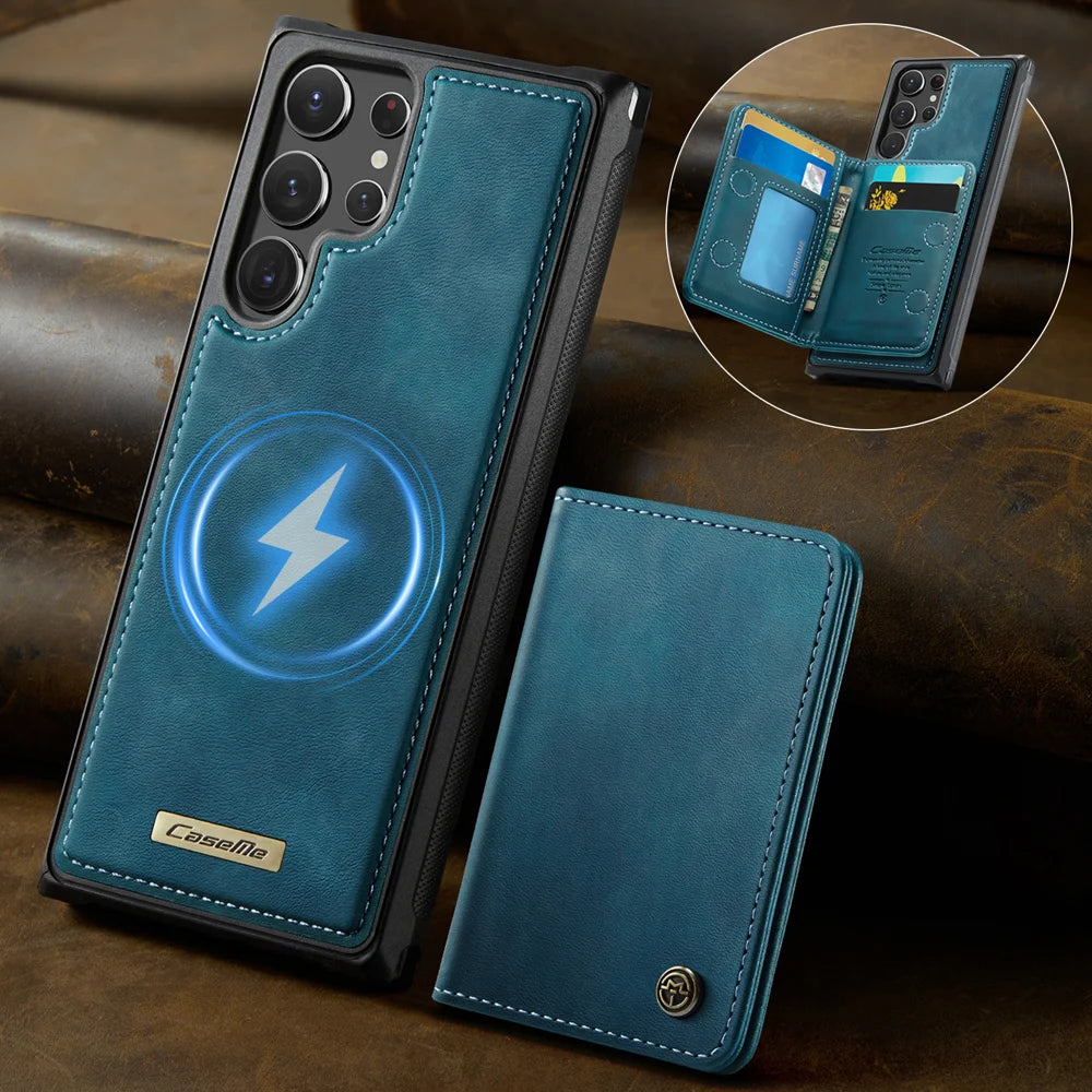 CASEME For Samsung Galaxy S22 Ultra 5G Magnetic Case  ME80 Series Leather PC TPU Phone Cover with Detachable Wallet - Green - 2