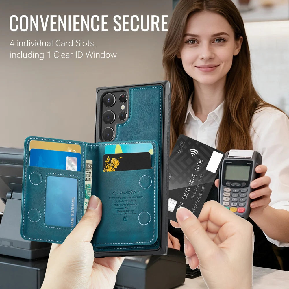 CASEME For Samsung Galaxy S22 Ultra 5G Magnetic Case  ME80 Series Leather PC TPU Phone Cover with Detachable Wallet - Green - 4