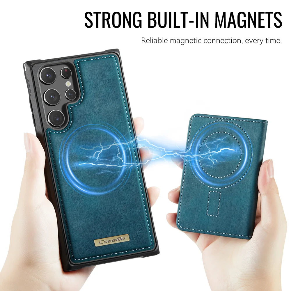 CASEME For Samsung Galaxy S22 Ultra 5G Magnetic Case  ME80 Series Leather PC TPU Phone Cover with Detachable Wallet - Green - 6