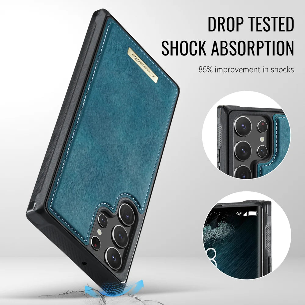 CASEME For Samsung Galaxy S22 Ultra 5G Magnetic Case  ME80 Series Leather PC TPU Phone Cover with Detachable Wallet - Green - 7