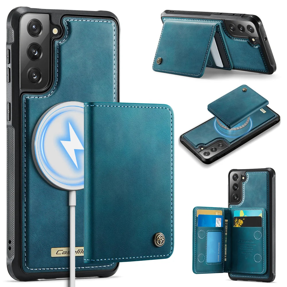 CASEME For Samsung Galaxy S22 5G Magnetic Case  ME80 Series Leather PC TPU Phone Cover with Detachable Wallet - Green - 1