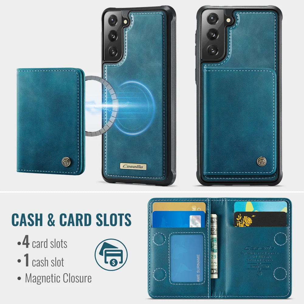 CASEME For Samsung Galaxy S22 5G Magnetic Case  ME80 Series Leather PC TPU Phone Cover with Detachable Wallet - Green - 3