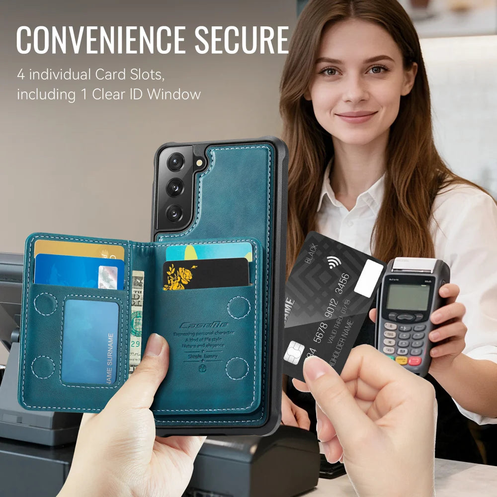 CASEME For Samsung Galaxy S22 5G Magnetic Case  ME80 Series Leather PC TPU Phone Cover with Detachable Wallet - Green - 4
