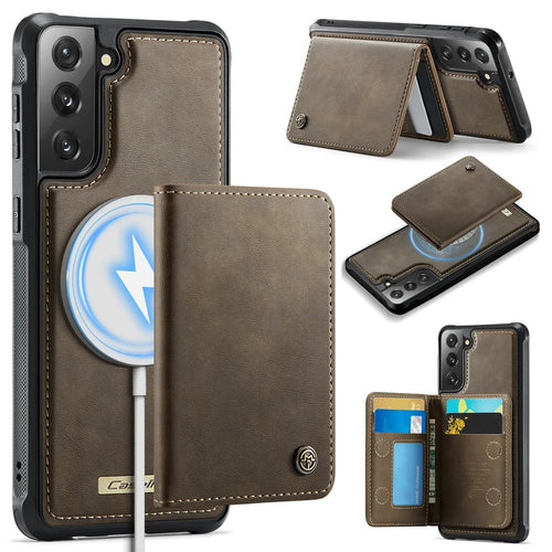 CASEME For Samsung Galaxy S21 FE 5G Magnetic Case  ME80 Series Leather PC TPU Phone Cover with Detachable Wallet - Coffee - 1
