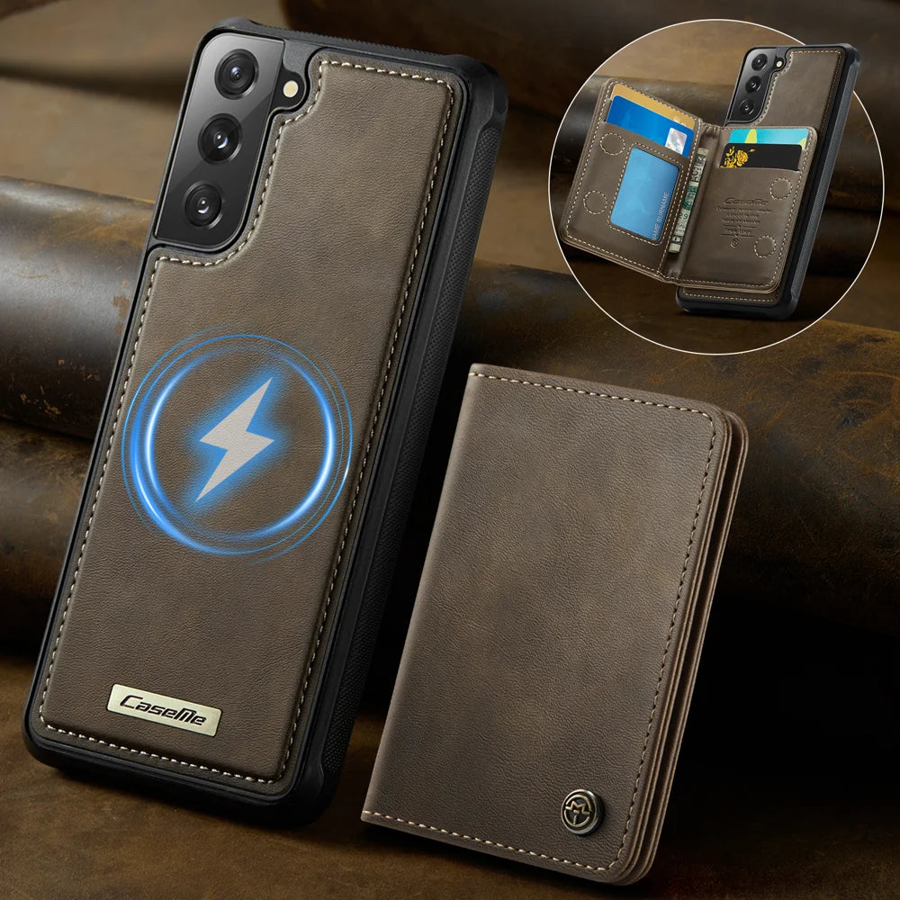 CASEME For Samsung Galaxy S21 FE 5G Magnetic Case  ME80 Series Leather PC TPU Phone Cover with Detachable Wallet - Coffee - 2