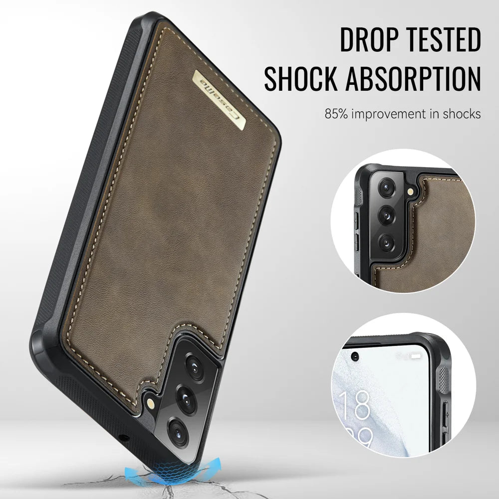 CASEME For Samsung Galaxy S21 FE 5G Magnetic Case  ME80 Series Leather PC TPU Phone Cover with Detachable Wallet - Coffee - 7