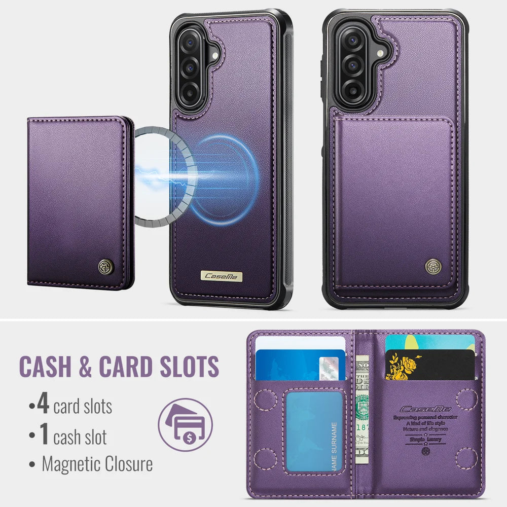 CASEME For Samsung Galaxy A56 5G Magnetic Case  ME80 Series Leather PC TPU Phone Cover with Detachable Wallet - Purple - 3