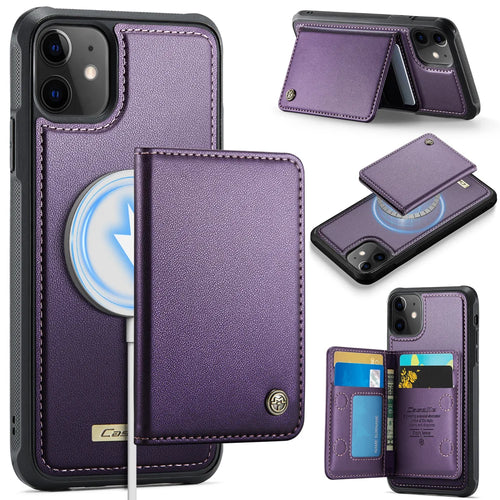 CASEME For iPhone 11 Magnetic Case  ME80 Series Leather PC TPU Phone Cover with Detachable Wallet - Purple - 1
