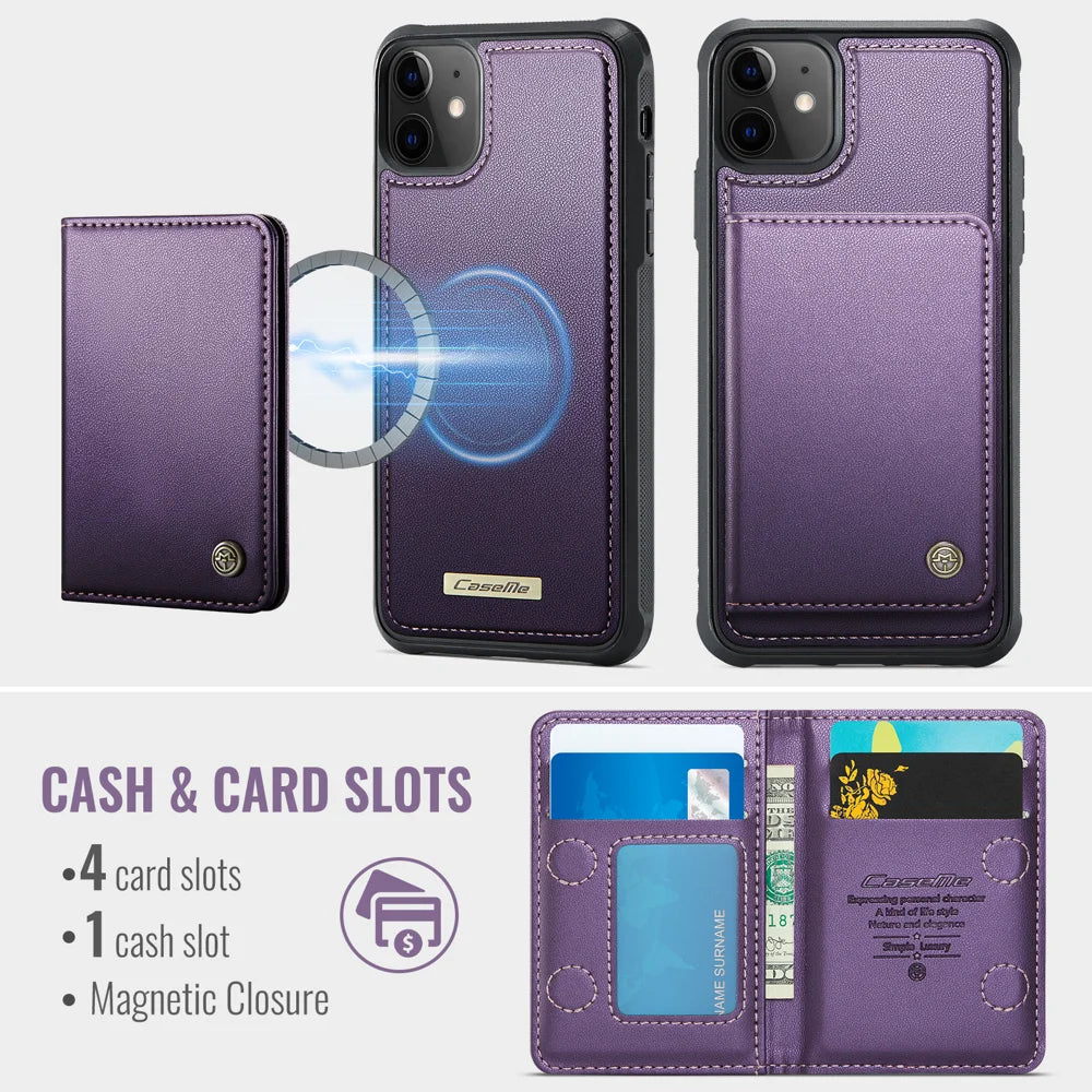 CASEME For iPhone 11 Magnetic Case  ME80 Series Leather PC TPU Phone Cover with Detachable Wallet - Purple - 3