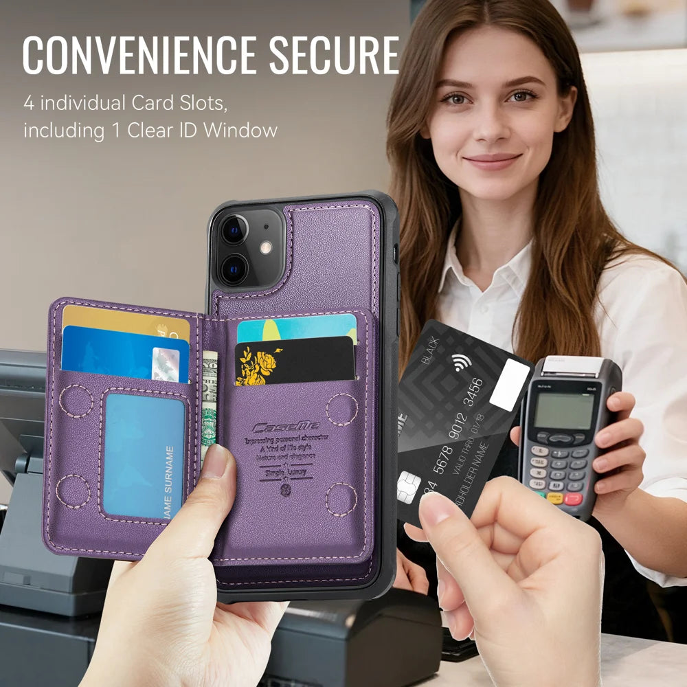 CASEME For iPhone 11 Magnetic Case  ME80 Series Leather PC TPU Phone Cover with Detachable Wallet - Purple - 4