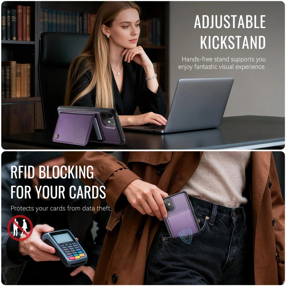 CASEME For iPhone 11 Magnetic Case  ME80 Series Leather PC TPU Phone Cover with Detachable Wallet - Purple - 5