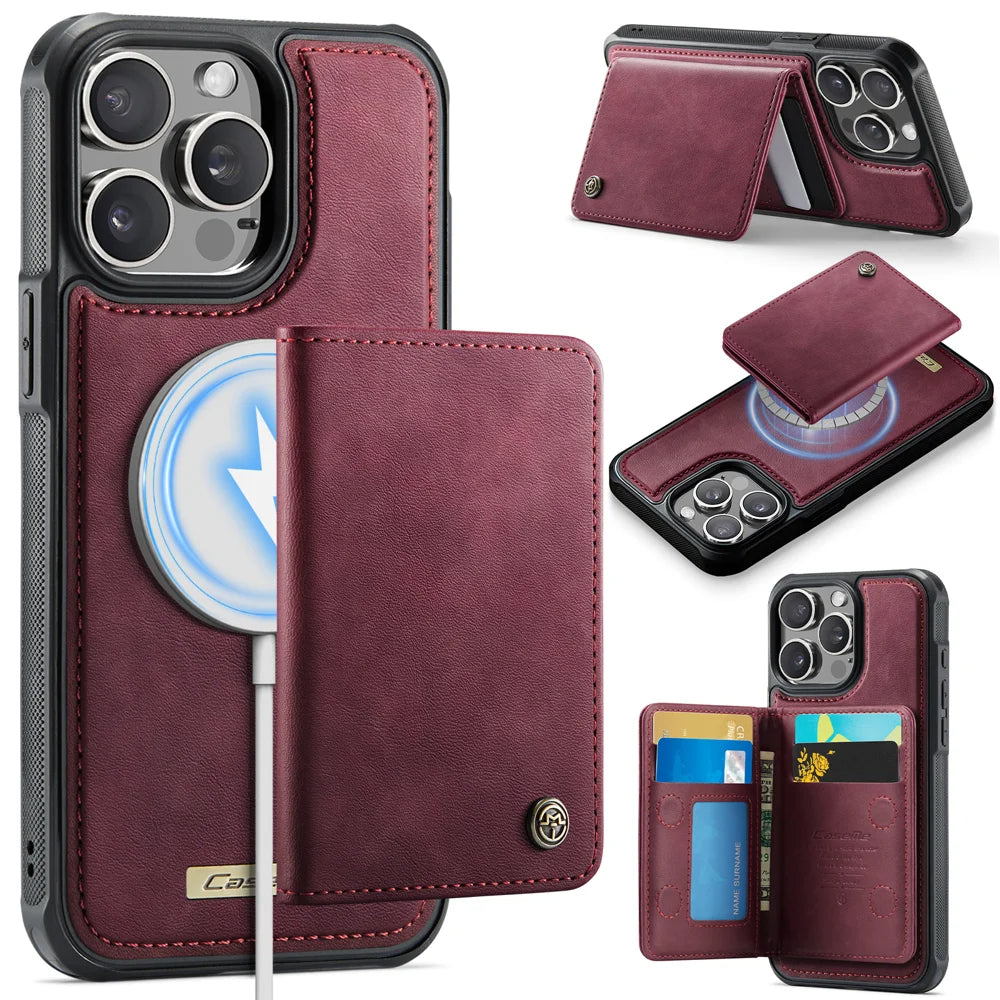 CASEME For iPhone 13 Pro Magnetic Case  ME80 Series Leather PC TPU Phone Cover with Detachable Wallet - Red - 1
