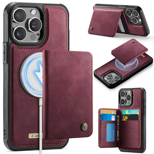 CASEME For iPhone 13 Pro Magnetic Case  ME80 Series Leather PC TPU Phone Cover with Detachable Wallet - Red - 1