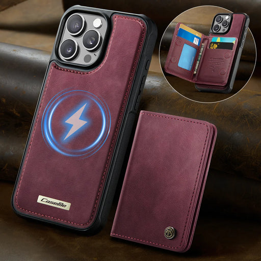 CASEME For iPhone 13 Pro Magnetic Case  ME80 Series Leather PC TPU Phone Cover with Detachable Wallet - Red - 2