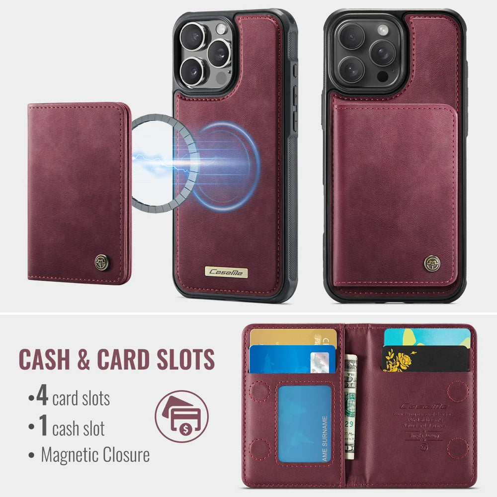 CASEME For iPhone 13 Pro Magnetic Case  ME80 Series Leather PC TPU Phone Cover with Detachable Wallet - Red - 3