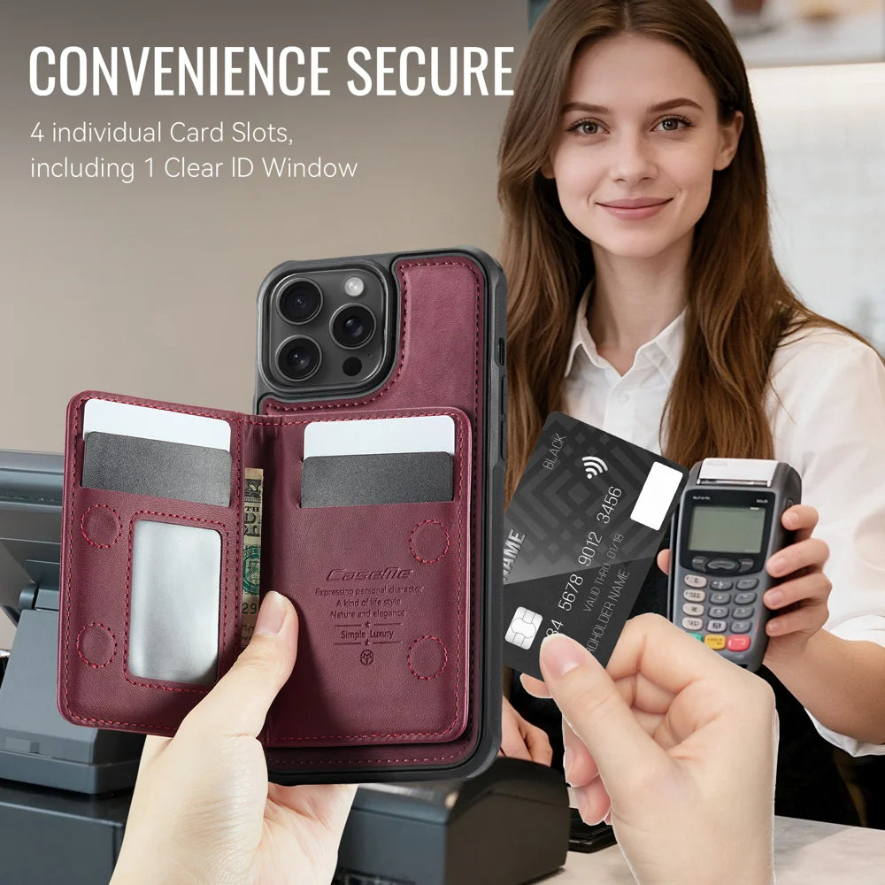 CASEME For iPhone 13 Pro Magnetic Case  ME80 Series Leather PC TPU Phone Cover with Detachable Wallet - Red - 4