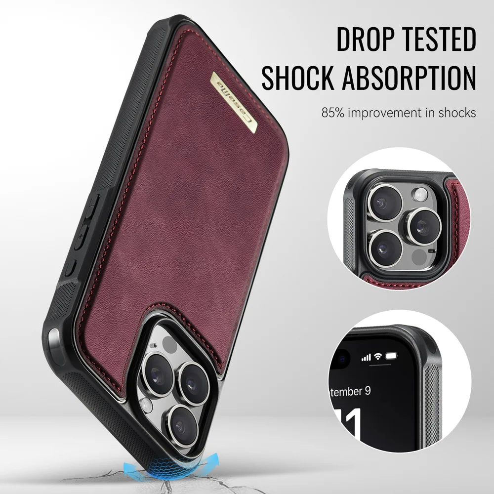 CASEME For iPhone 13 Pro Magnetic Case  ME80 Series Leather PC TPU Phone Cover with Detachable Wallet - Red - 7