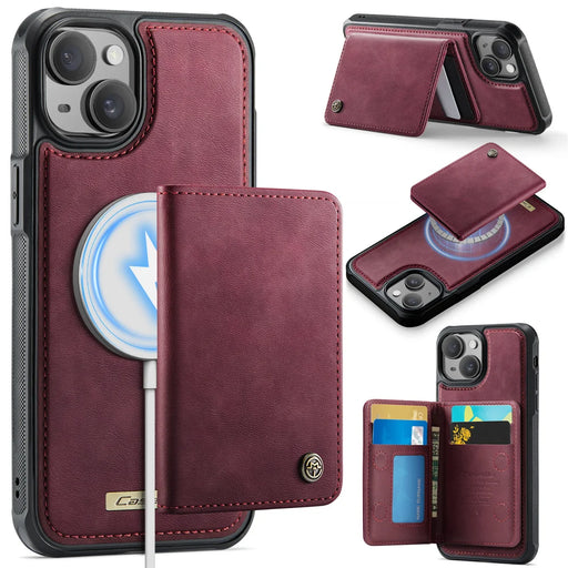 CASEME For iPhone 13 Magnetic Case  ME80 Series Leather PC TPU Phone Cover with Detachable Wallet - Red - 1
