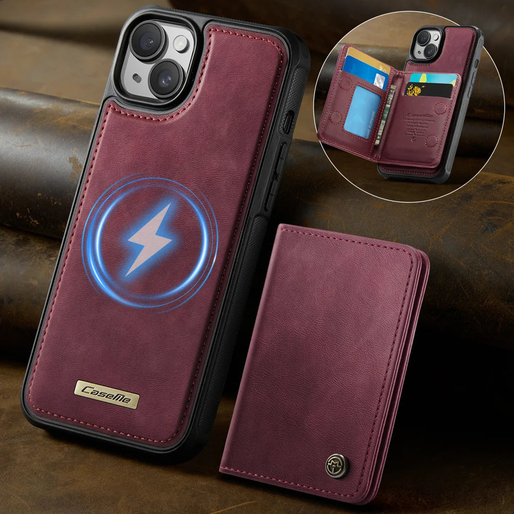 CASEME For iPhone 13 Magnetic Case  ME80 Series Leather PC TPU Phone Cover with Detachable Wallet - Red - 2
