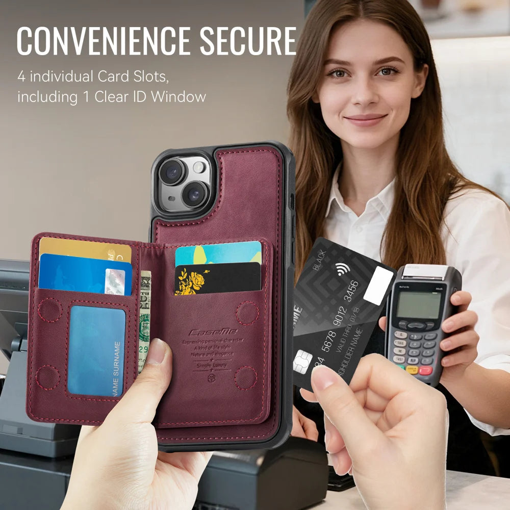 CASEME For iPhone 13 Magnetic Case  ME80 Series Leather PC TPU Phone Cover with Detachable Wallet - Red - 4