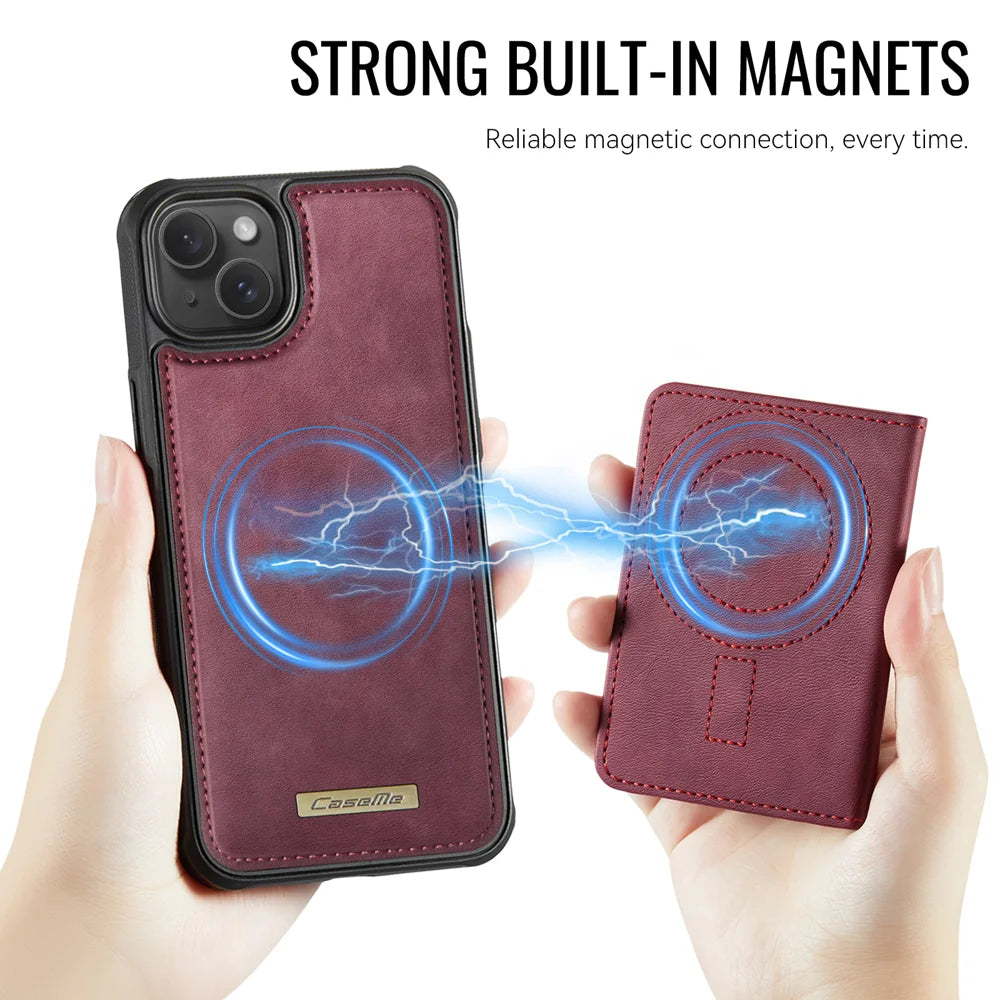 CASEME For iPhone 13 Magnetic Case  ME80 Series Leather PC TPU Phone Cover with Detachable Wallet - Red - 6