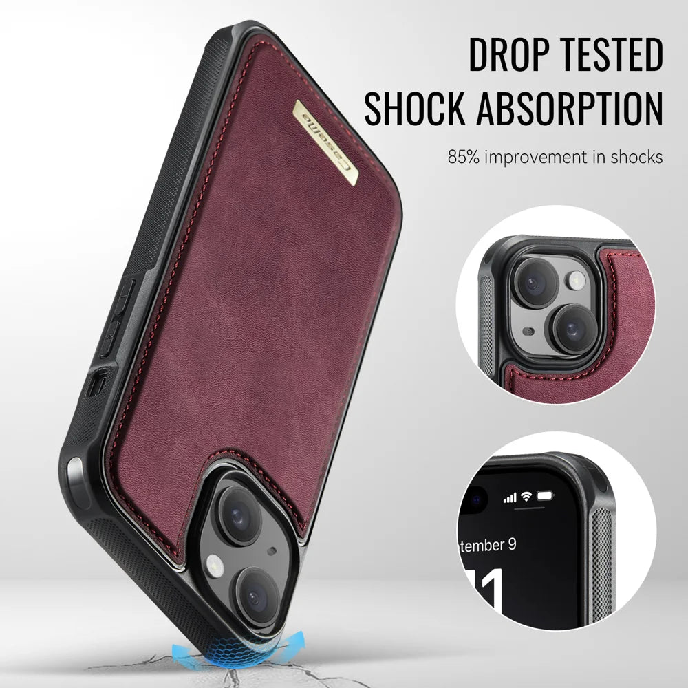 CASEME For iPhone 13 Magnetic Case  ME80 Series Leather PC TPU Phone Cover with Detachable Wallet - Red - 7