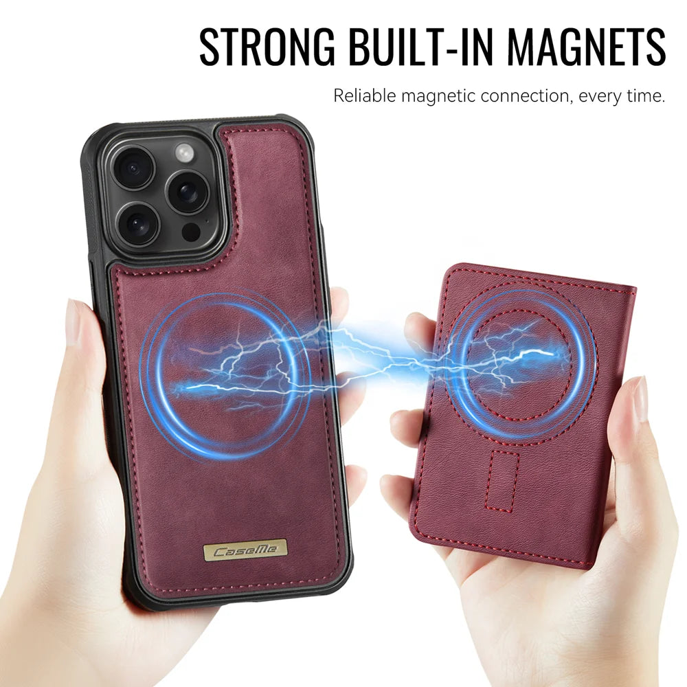 CASEME For iPhone 13 Pro Max Magnetic Case  ME80 Series Leather PC TPU Phone Cover with Detachable Wallet - Red - 6