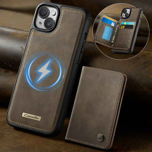 CASEME For iPhone 14 Magnetic Case  ME80 Series Leather PC TPU Phone Cover with Detachable Wallet - Coffee - 2